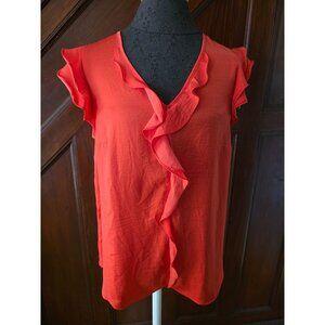 Banana Republic Womens Ruffled Cap Sleeve Blouse M Orange V-Neck NWT